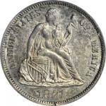 1871-CC Liberty Seated Dime. Fortin-101, the only known dies. Rarity-5+. AU-50 (PCGS).