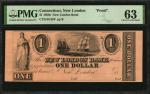 New London, Connecticut. New London Bank. 1850s. $1. PMG Choice Uncirculated 63. Proof.