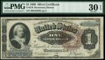x United States, Silver Certificate, $1, 1886, serial number B63393045, black on brown seal, Martha 