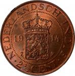 NETHERLANDS EAST INDIES. Kingdom of the Netherlands. 2-1/2 Cents, 1914. Wilhelmina. NGC MS-64 Red Br