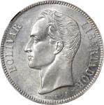 VENEZUELA. 5 Bolivares, 1887. Caracas Mint. NGC MS-61.