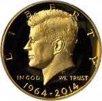 2014-W 50th Anniversary Kennedy Half Dollar. Gold. First Strike. Chicago, August 2014. John F. Kenne