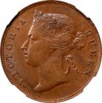 1897年海峡殖民地1分铜币。伦敦铸币厰。STRAITS SETTLEMENTS. Cent, 1897. London Mint. Victoria. NGC MS-62 Brown.