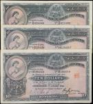 1936-49年香港上海汇丰银行拾圆。三张。HONG KONG. Lot of (3). The Hong Kong & Shanghai Banking Corporation. 10 Dollar