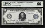 Fr. 929. 1914 $10  Federal Reserve Note. Chicago. PMG Gem Uncirculated 66 EPQ.
