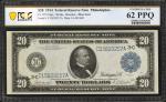 Fr. 974. 1914 $20 Federal Reserve Note. Philadelphia. PCGS Banknote Uncirculated 62 PPQ.