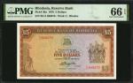 RHODESIA. Reserve Bank of Rhodesia. 5 Dollars, 1976. P-36a. PMG Gem Uncirculated 66 EPQ.