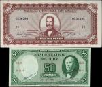 CHILE. Lot of (2). Banco Central de Chile. 50 Pesos & 5 Escudos, 1940-61. P-94c & 130. Extremely Fin