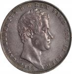 ITALY. Sardinia. 5 Lire, 1849-P. Genoa Mint; mm: anchor. Carlo Alberto. PCGS EF-45.