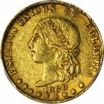 COLOMBIA. 1868 10 Pesos. Medellín mint. Restrepo M333.6. AU-50 (PCGS).