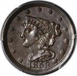 1853 Braided Hair Half Cent. C-1, the only known dies. Rarity-1. MS-62 BN (PCGS).