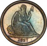 1837 Liberty Seated Dime. No Stars. Fortin-101a. Rarity-2. Large Date. Mint State-65+ (PCGS).