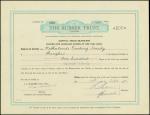 The Rubber Trust, Ltd, group of 5x 1tael share certificates, 1930s - 1940s, blue and black on white,