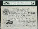 Bank of England, Basil Gage Catterns, £5, Liverpool 22 May 1930, prefix 445U, black and white, ornat
