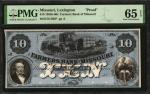 Lexington, Missouri. Farmers Bank of Missouri. 1850s-60s. $10. PMG Gem Uncirculated 65 EPQ. Proof.