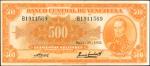 VENEZUELA. Banco Central de Venezuela - Caracas. 500 Bolivares, 1958. P-37b. About Uncirculated.