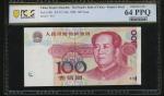 1999年中国人民银行第五版人民币100元单面正面试印样票，PCGS Banknote 64PPQ。 极罕。People s Bank of China, 100 yuan, 1999, unifac