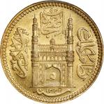 1907年印度1阿什拉菲. 海得拉巴铸币厂。INDIA. Hyderabad. Ashrafi, AH 1325 Year 41 (1907). Hyderabad Mint. Mir Mahbub 