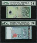 2001-09年马来西亚5、50、100令吉补号票一组三枚，编号ZA0041555、ZD1220914、ZD0114406，分别PMG 68EPQ, 69EPQ 及 65EPQ