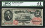 Fr. 43. 1874 $2 Legal Tender Note. PMG Choice Uncirculated 64. Courtesy Autograph.
