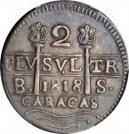 VENEZUELA. Caracas. 2 Reales, 1818-BS. Ferdinand VII. PCGS AU-50 Gold Shield.