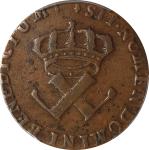 1722/1-H French Colonies Sou, or 9 Deniers. La Rochelle Mint. Martin 2.14-C.4, W-11835. Rarity-4. VF
