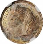 1874-H年香港五仙银币。喜敦造币厂。HONG KONG. 5 Cents, 1874-H. Heaton Mint. Victoria. NGC MS-69.