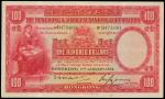 The HongKong and Shanghai Banking Corporation, $100, 2.1.1934, serial number B475061, red on multico