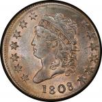 1808 Classic Head Cent. Sheldon-279. Rarity-1. Mint State-66 BN (PCGS).