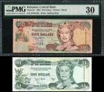 Central Bank of The Bahamas, $1 1996 and $50, 1996, serial number F587538, brown, Queen Elizabeth II