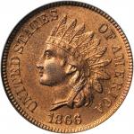 1866 Indian Cent. Snow-5a. Repunched Date. MS-64 RD (PCGS).