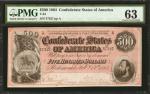 T-64. Confederate Currency. 1864 $500. PMG Choice Uncirculated 63.