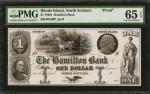 North Scituate, Rhode Island. Hamilton Bank. 1840s. $1. PMG Gem Uncirculated 65 EPQ. Proof.