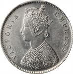 1887-C年印度1/2卢比。加尔各答铸币厂。INDIA. 1/2 Rupee, 1887-C. Calcutta Mint. Victoria. PCGS MS-61.