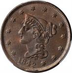 1842 Braided Hair Cent. N-6, 10. Rarity-1. Large Date. MS-66 BN (PCGS). CAC.