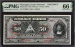 NICARAGUA. Tesoro Nacional. 50 Pesos, 1910. P-48s1. Specimen. PMG Gem Uncirculated 66 EPQ.
