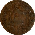 1787 New Jersey Copper. Maris 46-e, W-5250. Rarity-1. No Sprig Above Plow, Clashed Die, Outlined Shi