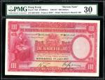 1937年汇丰银行100元迫签票，编号B641845，PMG 30，有书写，美品