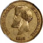 BRAZIL. 10000 Reis, 1863. Rio de Janeiro Mint. Pedro II. NGC AU-53.