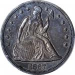 1867 Liberty Seated Silver Dollar. Breen-5478. Large/Small Date. AU-58 (PCGS).