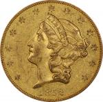 1852-O Liberty Head Double Eagle. Winter-1, the only known dies. AU-55 (PCGS).