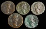 ANTONINUS PIUS, A.D. 138-161. Quintet of Sestertii (5 Pieces), Rome Mint. Grade Range: CHOICE VERY F