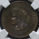 FRANCE 3rd Rep 第三共和政(1870~1940) 10Centimes 1872A  NGC-AU Details“Scratches“ 洗浄 EF