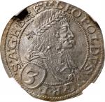 AUSTRIA. 3 Kreuzer, 1672. Vienna Mint. Leopold I. NGC MS-64.