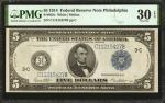 Fr. 855c. 1914 $5  Federal Reserve Note. Philadelphia. PMG Very Fine 30 EPQ.