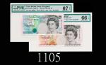1990、93年英伦银行5镑、10镑，不同字冠同票号01000038号。两枚高评1990 & 93 Bank of England 5 & 10 Pounds, same s/n 01 000038 