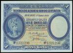 Hong Kong and Shanghai Banking Corporation, $1, 1 January 1929,serial number E321298, blue and multi