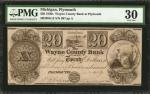 Plymouth, Michigan. Wayne County Bank at Plymouth. 1830s $20. PMG Very Fine 30.