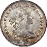 1797 Draped Bust Silver Dollar. BB-73, B-1. Rarity-3. Stars 9x7, Large Letters. AU-55 (PCGS).
