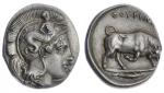 Lucania, Thurium, AR Stater, 400-350 BC, head of Athena right, wearing crested Athenian helmet ornam